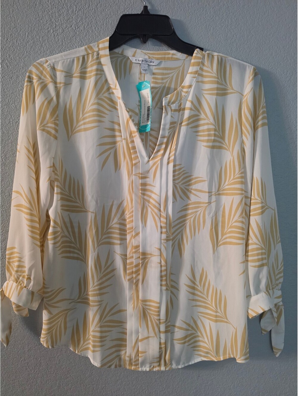 41 Hawthorn Yellow Leaf Print Detail Sleeve Blouse Size L